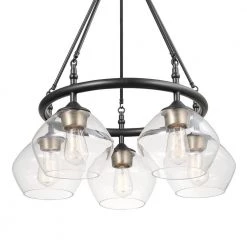 Harrow 5-Light Matte Black Chandelier with Gold Accent Sockets and Clear Glass Shades by Globe Electric -Deals Globe Electric Store matte black globe electric chandeliers 60872 c3 1000