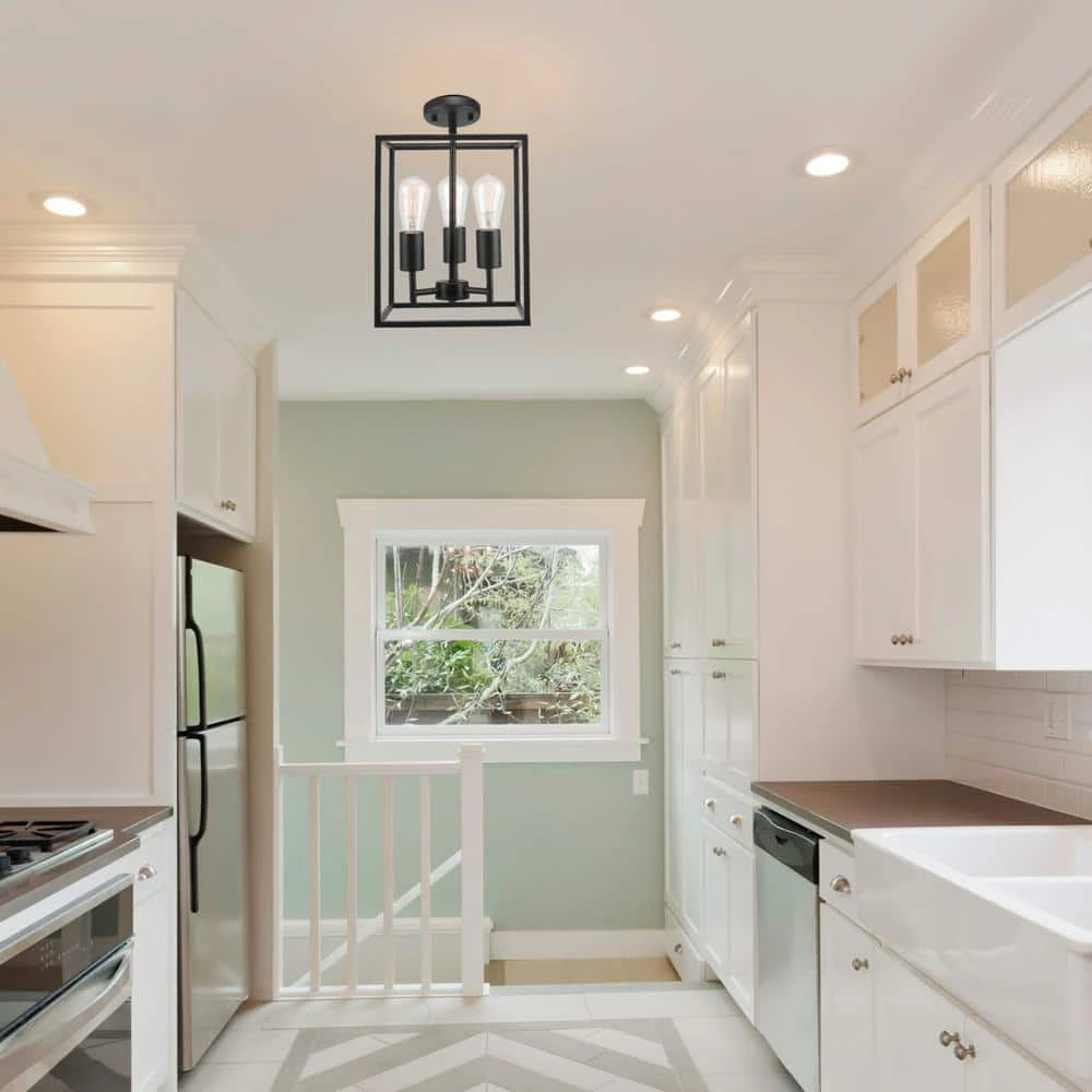 Heath 3-Light Matte Black Convertible Chandelier to Flush Mount Ceiling Light by Globe Electric 3 Heath 3-Light Matte Black Convertible Chandelier to Flush Mount Ceiling Light by Globe Electric - Image 3