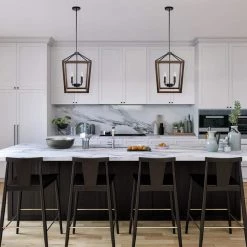 4-Light Matte Black Pendant with Faux Wood Accent, Vintage Incandescent Bulbs Included by Globe Electric -Deals Globe Electric Store matte black globe electric chandeliers 61036 31 1000