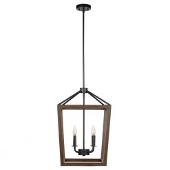 4-Light Matte Black Pendant with Faux Wood Accent, Vintage Incandescent Bulbs Included by Globe Electric