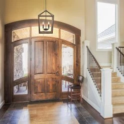 4-Light Matte Black Pendant with Faux Wood Accent, Vintage Incandescent Bulbs Included by Globe Electric -Deals Globe Electric Store matte black globe electric chandeliers 61036 c3 1000