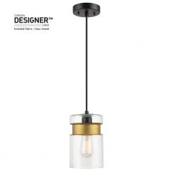 Dionne 1-Light Matte Black Pendant Light with Brass Accents and Clear Glass Shade by Globe Electric