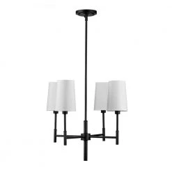 Ronnie 4-Light Matte Black Chandelier with White Fabric Shades by Globe Electric