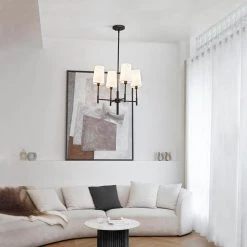 Ronnie 4-Light Matte Black Chandelier with White Fabric Shades by Globe Electric -Deals Globe Electric Store matte black globe electric chandeliers 61254 c3 1000