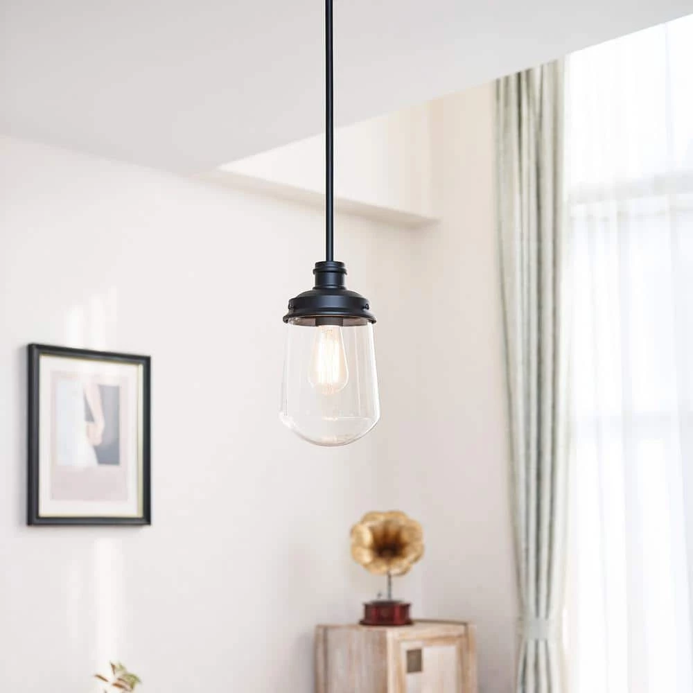Abraham 1-Light Matte Black Pendant Light with Clear Glass Shade, Vintage Edison Incandescent Bulb Included by Globe Electric 8 Abraham 1-Light Matte Black Pendant Light with Clear Glass Shade, Vintage Edison Incandescent Bulb Included by Globe Electric - Image 8