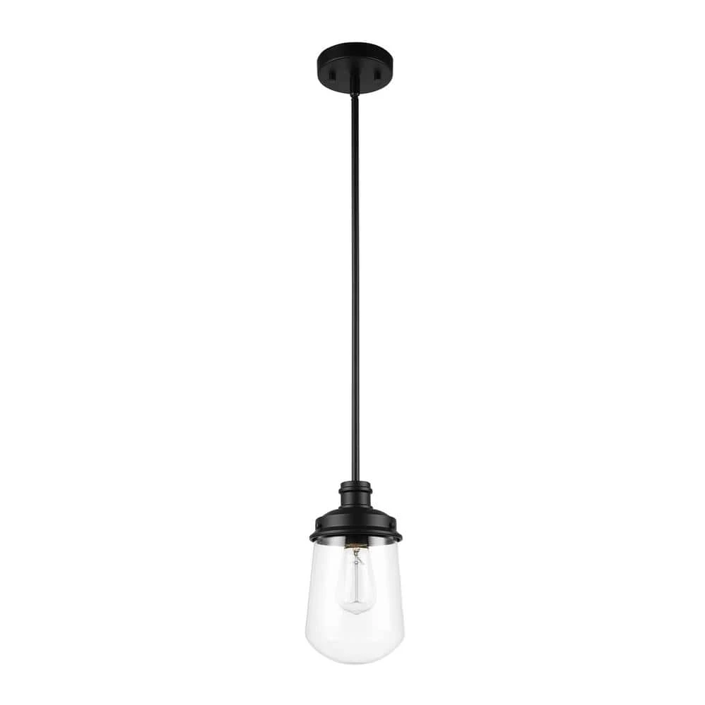 Abraham 1-Light Matte Black Pendant Light with Clear Glass Shade, Vintage Edison Incandescent Bulb Included by Globe Electric 1 Abraham 1-Light Matte Black Pendant Light with Clear Glass Shade, Vintage Edison Incandescent Bulb Included by Globe Electric
