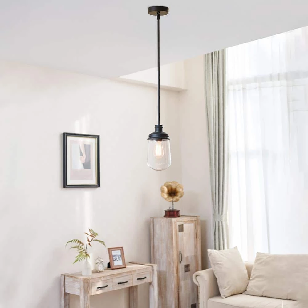 Abraham 1-Light Matte Black Pendant Light with Clear Glass Shade, Vintage Edison Incandescent Bulb Included by Globe Electric 3 Abraham 1-Light Matte Black Pendant Light with Clear Glass Shade, Vintage Edison Incandescent Bulb Included by Globe Electric - Image 3