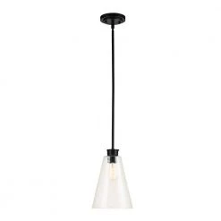 Gizele 1-Light Matte Black Pendant Light with Seeded Glass Shade, Vintage Edison Incandescent Bulb Included by Globe Electric