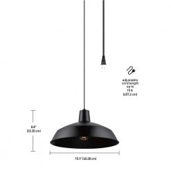 Barnyard 1-Light 16 in. Industrial Warehouse Matte Black Plug-In Pendant by Globe Electric -Deals Globe Electric Store matte black globe electric chandeliers 65151 fa 1000