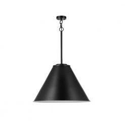 Irvine 1-Light Matte Black Pendant with White Interior and CEC Title 20 LED Bulb Included by Globe Electric