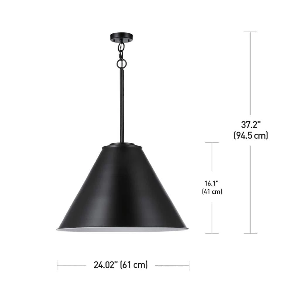 Irvine 1-Light Matte Black Pendant with White Interior and CEC Title 20 LED Bulb Included by Globe Electric 5 Irvine 1-Light Matte Black Pendant with White Interior and CEC Title 20 LED Bulb Included by Globe Electric - Image 5