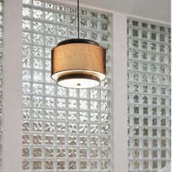 Simon 2-Light Matte Black Pendant Light with Black Fabric Outer Shade and Black Cloth Cord by Globe Electric -Deals Globe Electric Store matte black globe electric chandeliers 91000438 1f 1000