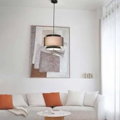 Simon 2-Light Matte Black Pendant Light with Black Fabric Outer Shade and Black Cloth Cord by Globe Electric -Deals Globe Electric Store matte black globe electric chandeliers 91000438 4f 1000