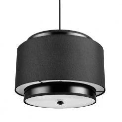 Simon 2-Light Matte Black Pendant Light with Black Fabric Outer Shade and Black Cloth Cord by Globe Electric