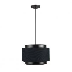 Simon 2-Light Matte Black Pendant Light with Black Fabric Outer Shade and Black Cloth Cord by Globe Electric -Deals Globe Electric Store matte black globe electric chandeliers 91000438 76 1000