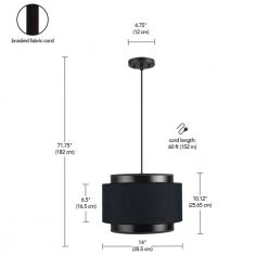 Simon 2-Light Matte Black Pendant Light with Black Fabric Outer Shade and Black Cloth Cord by Globe Electric -Deals Globe Electric Store matte black globe electric chandeliers 91000438 d4 1000