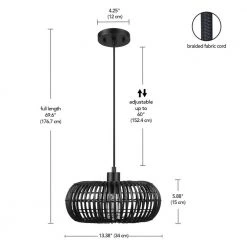 Maren 1-Light Matte Black Shaded Pendant Light with Black Rattan Shade by Globe Electric -Deals Globe Electric Store matte black globe electric chandeliers 91002262 4f 1000