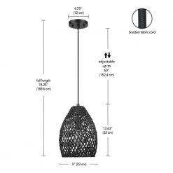Kora 1-Light Matte Black Shaded Pendant Light with Black Twine Shade by Globe Electric -Deals Globe Electric Store matte black globe electric chandeliers 91002263 4f 1000