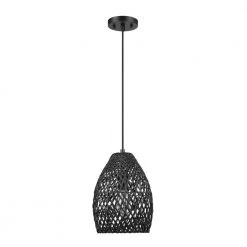 Kora 1-Light Matte Black Shaded Pendant Light with Black Twine Shade by Globe Electric