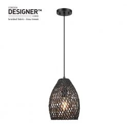 Kora 1-Light Matte Black Shaded Pendant Light with Black Twine Shade by Globe Electric -Deals Globe Electric Store matte black globe electric chandeliers 91002263 fa 1000