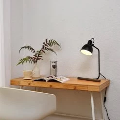 Cole 18 in. Matte Black Desk Lamp with Faux Wood Accent and LED Bulb Included by Globe Electric -Deals Globe Electric Store matte black globe electric desk lamps 91000437 c3 1000