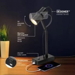 MRDK by Globe 16 in. Matte Black LED Integrated Floor Lamp with Adjustable Shade and Combined USB Port and USB-C Port by Globe Electric 13 MRDK by Globe 16 in. Matte Black LED Integrated Floor Lamp with Adjustable Shade and Combined USB Port and USB-C Port by Globe Electric -Deals Globe Electric Store matte black globe electric desk lamps 91002616 44 1000