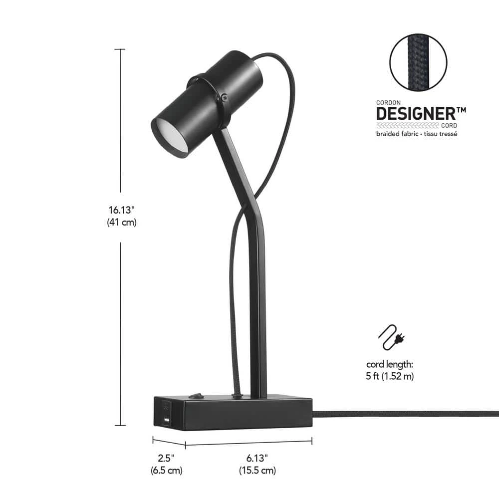 MRDK by Globe 16 in. Matte Black LED Integrated Floor Lamp with Adjustable Shade and Combined USB Port and USB-C Port by Globe Electric 4 MRDK by Globe 16 in. Matte Black LED Integrated Floor Lamp with Adjustable Shade and Combined USB Port and USB-C Port by Globe Electric - Image 4