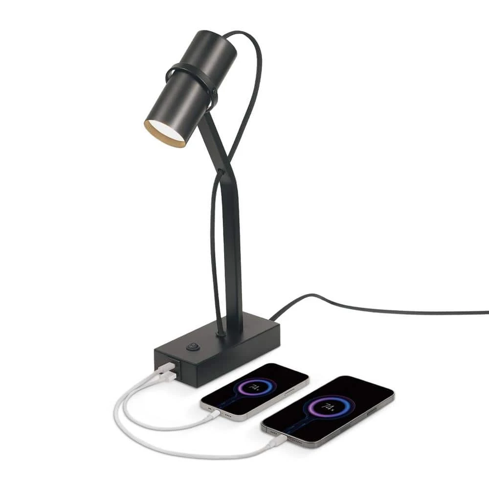 MRDK by Globe 16 in. Matte Black LED Integrated Floor Lamp with Adjustable Shade and Combined USB Port and USB-C Port by Globe Electric 2 MRDK by Globe 16 in. Matte Black LED Integrated Floor Lamp with Adjustable Shade and Combined USB Port and USB-C Port by Globe Electric - Image 2