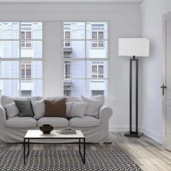 D'Alessio 58 in. Matte Black Floor Lamp with White Linen Shade by Globe Electric -Deals Globe Electric Store matte black globe electric floor lamps 67046 1f 1000