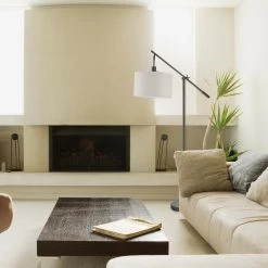 Avellino 66 in. Matte Black Balance Arm Floor Lamp with White Linen Shade by Globe Electric -Deals Globe Electric Store matte black globe electric floor lamps 67525 31 1000