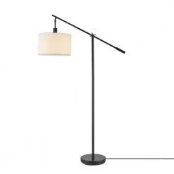 Avellino 66 in. Matte Black Balance Arm Floor Lamp with White Linen Shade by Globe Electric