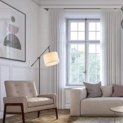 Avellino 66 in. Matte Black Balance Arm Floor Lamp with White Linen Shade by Globe Electric -Deals Globe Electric Store matte black globe electric floor lamps 67525 c3 1000