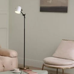 65 in. Matte Black Floor Lamp with Brass Accents and White Shade, On/Off Rotary Switch on Head by Globe Electric 21 65 in. Matte Black Floor Lamp with Brass Accents and White Shade, On/Off Rotary Switch on Head by Globe Electric -Deals Globe Electric Store matte black globe electric floor lamps 91002852 31 1000