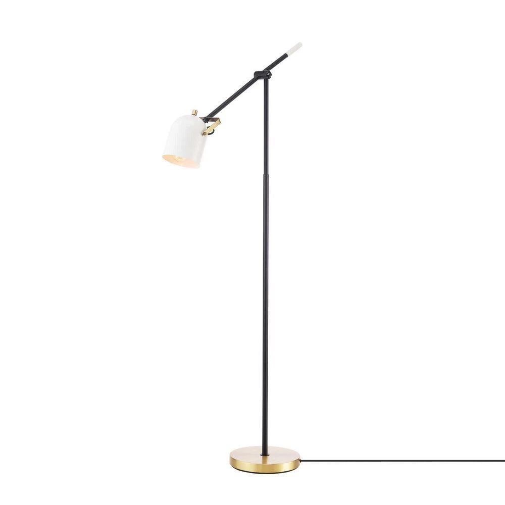 65 in. Matte Black Floor Lamp with Brass Accents and White Shade, On/Off Rotary Switch on Head by Globe Electric 8 65 in. Matte Black Floor Lamp with Brass Accents and White Shade, On/Off Rotary Switch on Head by Globe Electric - Image 8