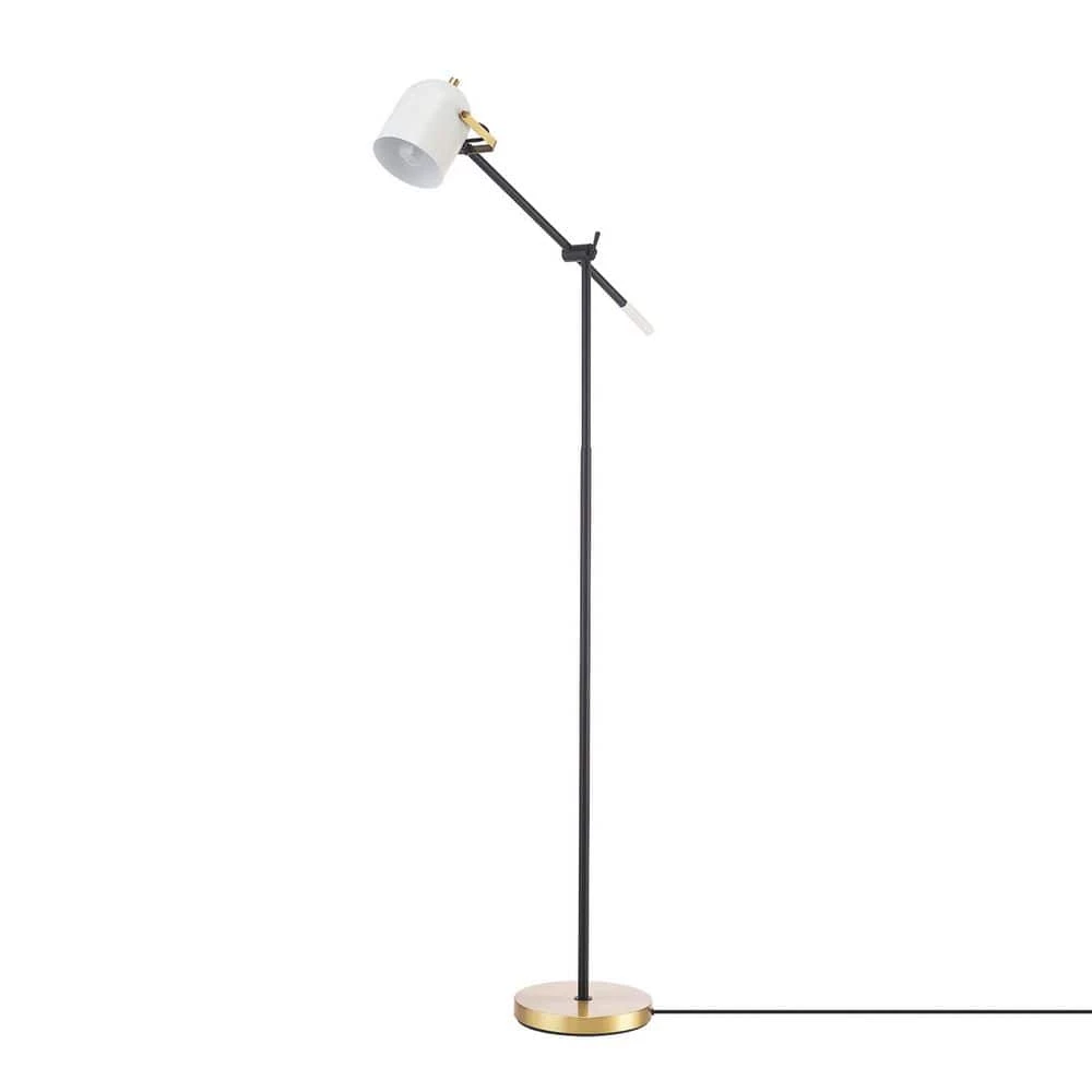 65 in. Matte Black Floor Lamp with Brass Accents and White Shade, On/Off Rotary Switch on Head by Globe Electric 1 65 in. Matte Black Floor Lamp with Brass Accents and White Shade, On/Off Rotary Switch on Head by Globe Electric