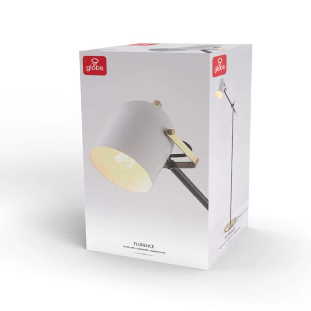 65 in. Matte Black Floor Lamp with Brass Accents and White Shade, On/Off Rotary Switch on Head by Globe Electric 10 65 in. Matte Black Floor Lamp with Brass Accents and White Shade, On/Off Rotary Switch on Head by Globe Electric - Image 10