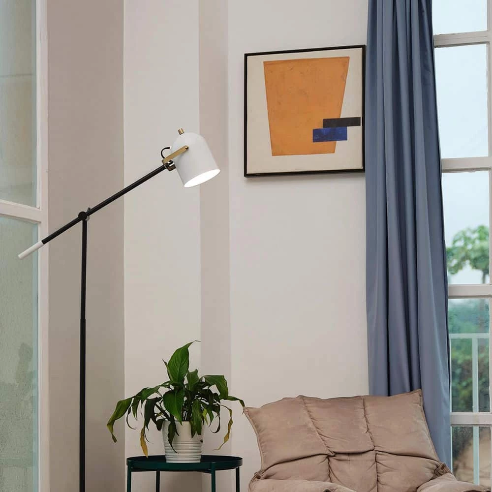 65 in. Matte Black Floor Lamp with Brass Accents and White Shade, On/Off Rotary Switch on Head by Globe Electric 5 65 in. Matte Black Floor Lamp with Brass Accents and White Shade, On/Off Rotary Switch on Head by Globe Electric - Image 5