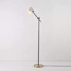 65 in. Matte Black Floor Lamp with Brass Accents and White Shade, On/Off Rotary Switch on Head by Globe Electric 19 65 in. Matte Black Floor Lamp with Brass Accents and White Shade, On/Off Rotary Switch on Head by Globe Electric -Deals Globe Electric Store matte black globe electric floor lamps 91002852 fa 1000