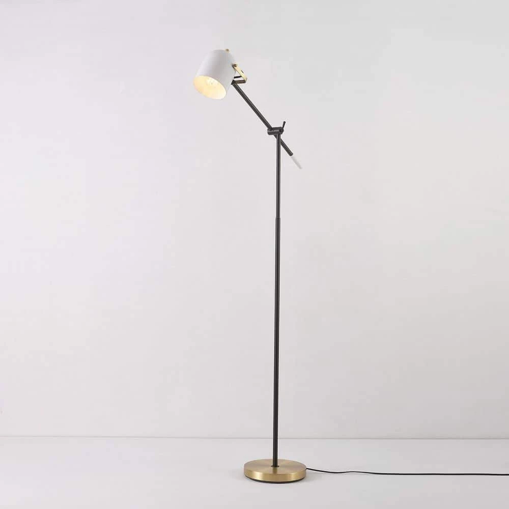65 in. Matte Black Floor Lamp with Brass Accents and White Shade, On/Off Rotary Switch on Head by Globe Electric 9 65 in. Matte Black Floor Lamp with Brass Accents and White Shade, On/Off Rotary Switch on Head by Globe Electric - Image 9