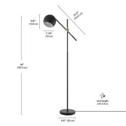 60 in. Matte Black Floor Lamp with Brass Pivot and Matte Black Shade, In-Line On/Off Foot Switch by Globe Electric -Deals Globe Electric Store matte black globe electric floor lamps 91002853 66 1000