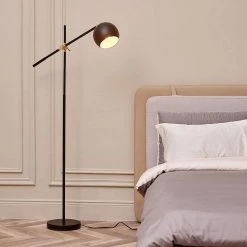 60 in. Matte Black Floor Lamp with Brass Pivot and Matte Black Shade, In-Line On/Off Foot Switch by Globe Electric -Deals Globe Electric Store matte black globe electric floor lamps 91002853 c3 1000