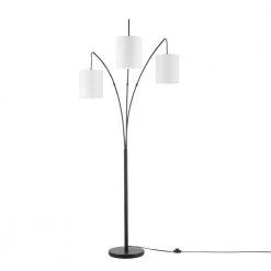 79 in. Matte Black Floor Lamp with White Linen Shade, In-Line On/Off Foot Switch by Globe Electric