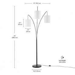 79 in. Matte Black Floor Lamp with White Linen Shade, In-Line On/Off Foot Switch by Globe Electric -Deals Globe Electric Store matte black globe electric floor lamps 91002855 66 1000