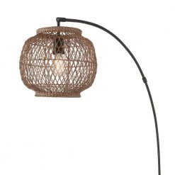 79 in. Matte Black Floor Lamp with Rattan Shade, In-Line On/Off Foot Switch by Globe Electric -Deals Globe Electric Store matte black globe electric floor lamps 91002857 44 1000