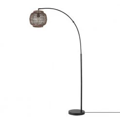 79 in. Matte Black Floor Lamp with Rattan Shade, In-Line On/Off Foot Switch by Globe Electric