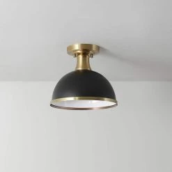 Beckett 10.35 in. 1-Light Matte Black Semi-Flush Mount with Matte Brass Accents by Globe Electric -Deals Globe Electric Store matte black globe electric flush mount lights 60461 4f 1000