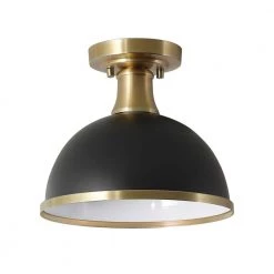 Beckett 10.35 in. 1-Light Matte Black Semi-Flush Mount with Matte Brass Accents by Globe Electric