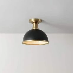 Beckett 10.35 in. 1-Light Matte Black Semi-Flush Mount with Matte Brass Accents by Globe Electric -Deals Globe Electric Store matte black globe electric flush mount lights 60461 c3 1000