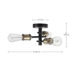 Shipka 10 in. 3-Light Matte Black Semi-Flush Mount with Antique Brass Accents by Globe Electric -Deals Globe Electric Store matte black globe electric flush mount lights 60627 1f 1000