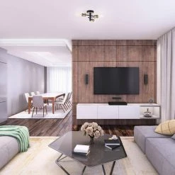 Shipka 10 in. 3-Light Matte Black Semi-Flush Mount with Antique Brass Accents by Globe Electric -Deals Globe Electric Store matte black globe electric flush mount lights 60627 4f 1000